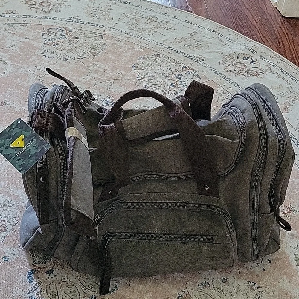 Telosports travel duffel bag large Weekender overnight gym bag gray-green NEW…